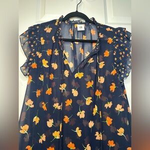 CAbi Blue Sunset Kiss Short Ruffle Flutter Sleeve Top V 5522 Med